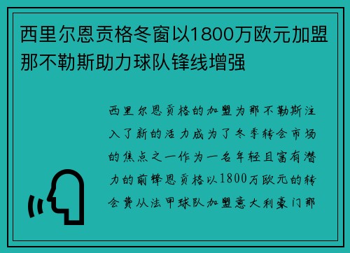 西里尔恩贡格冬窗以1800万欧元加盟那不勒斯助力球队锋线增强